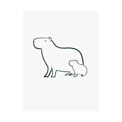 Minimalist Capybara Wall Art – Mama & Baby Line Drawing | Nursery & Family Print