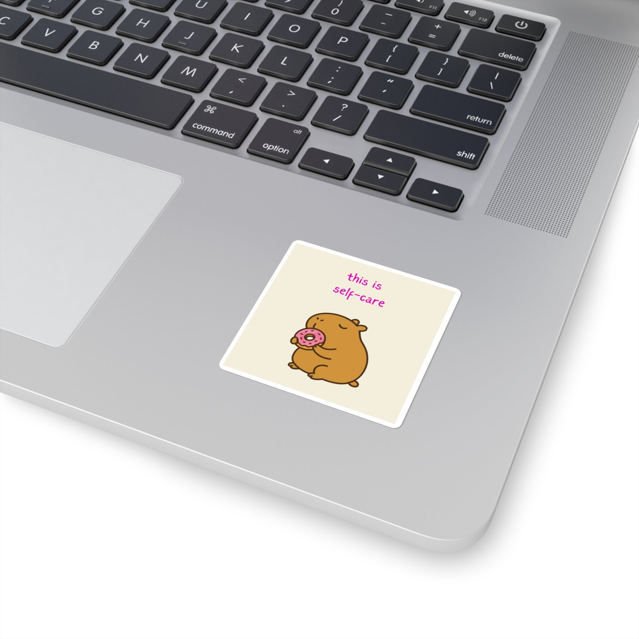 This Is Self Care Sticker – Cute Capybara Donut Vinyl Sticker for Laptops & Water Bottles