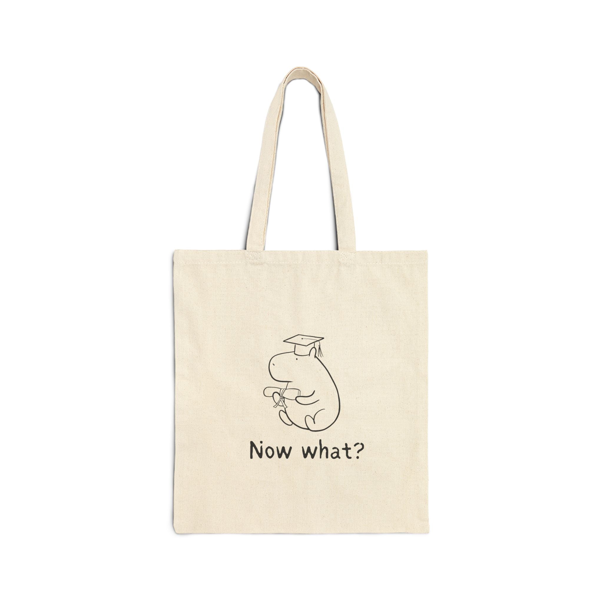 Funny Graduation Tote Bag – “Now What?” Capybara Canvas Tote