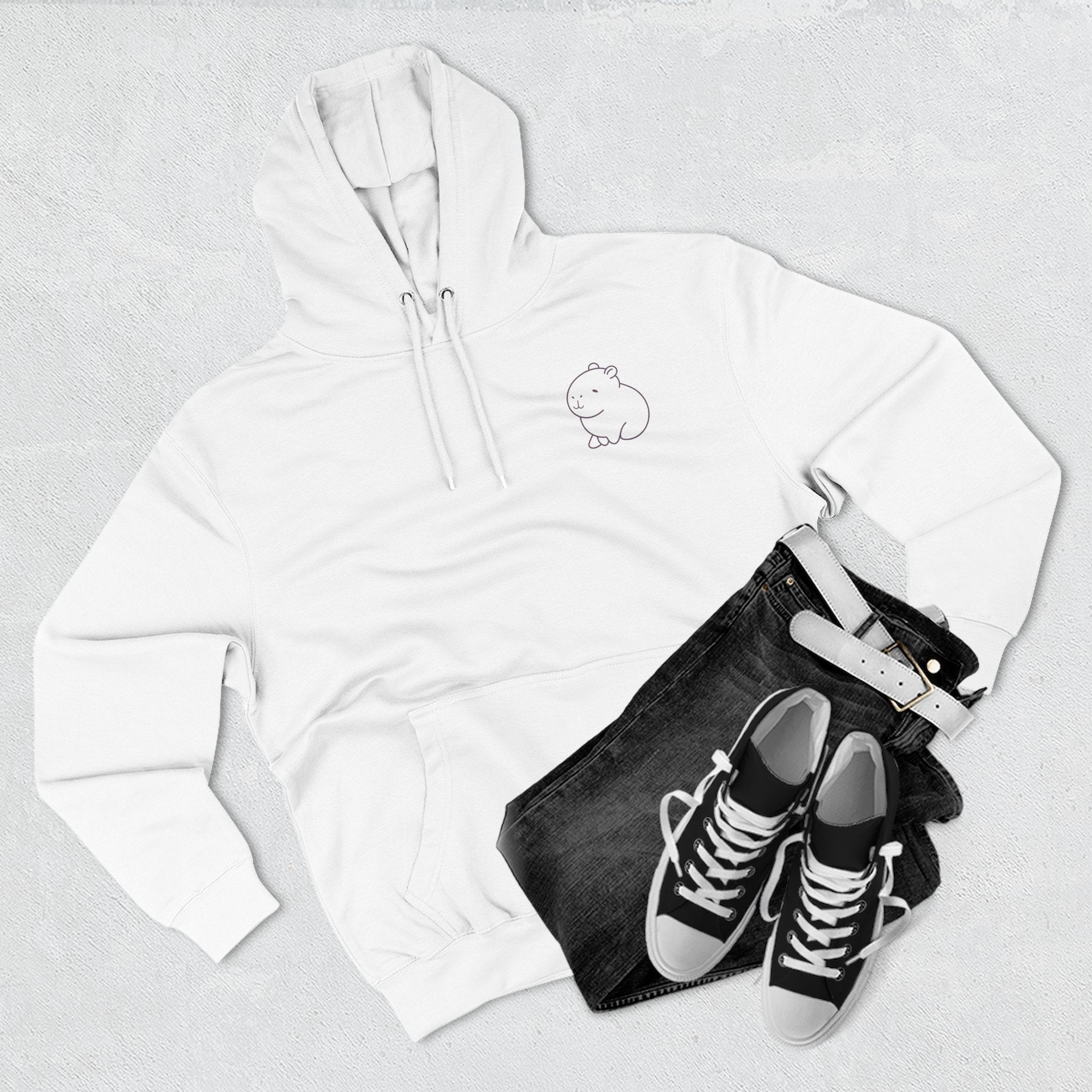 In My Unbothered Era Hoodie – Capybara Front Logo + Retro Sun Back Print – Premium Lane Seven Fleece Hoodie