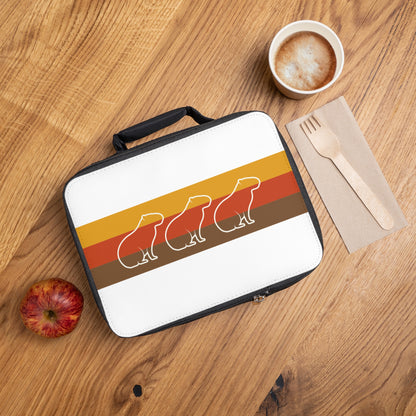 Personalized Retro Capybara Lunchbox – 70s Stripes Design with Custom Name – Insulated Lunch Bag for Kids or Adults – Vintage Chill Vibe