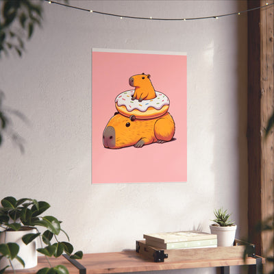 Cute & Funny Capybara Wall Art Print – Capybara Donut Bliss