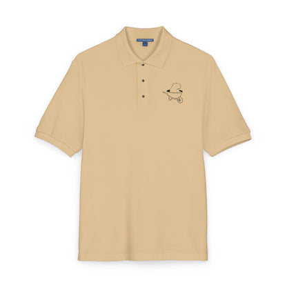 Beige polo shirt with embroidered capybara cartoon image and text-free design