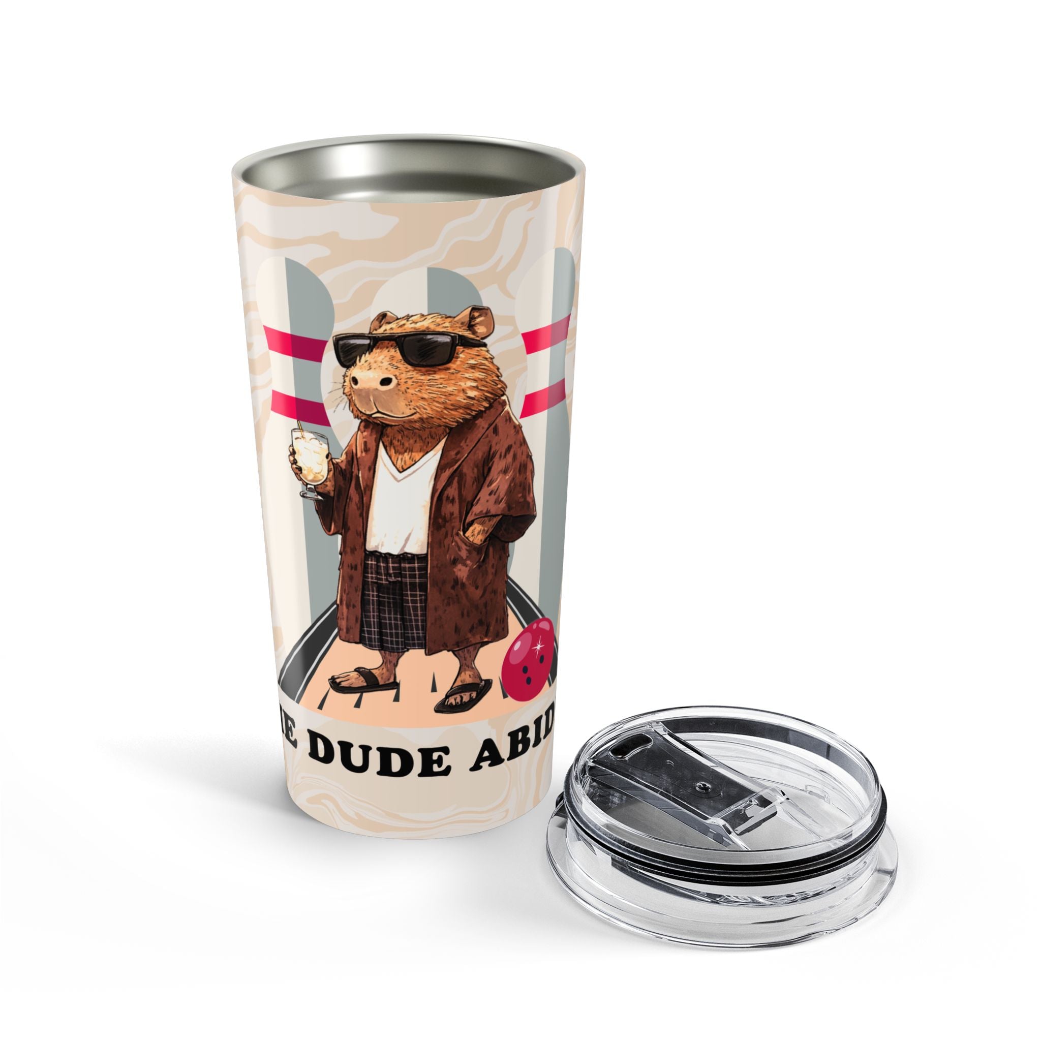 The Dude Abides Tumbler – Big Capybowski Coffee Travel Mug for Chill Vibes