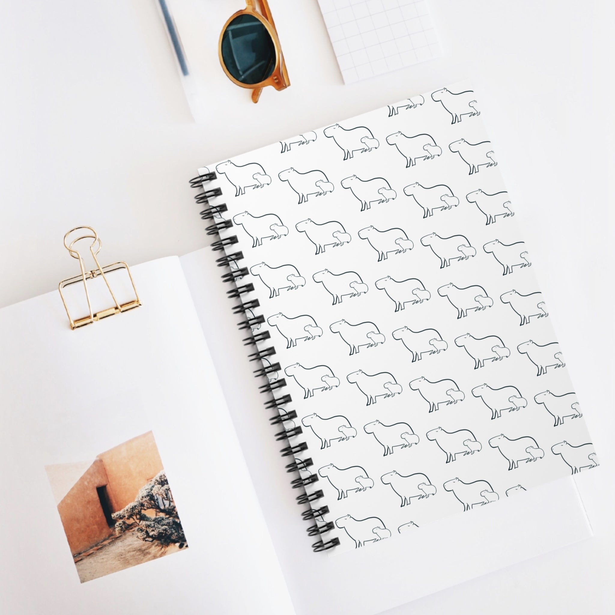 Minimalist Capybara Spiral Notebook – Mom and Baby Pattern Journal
