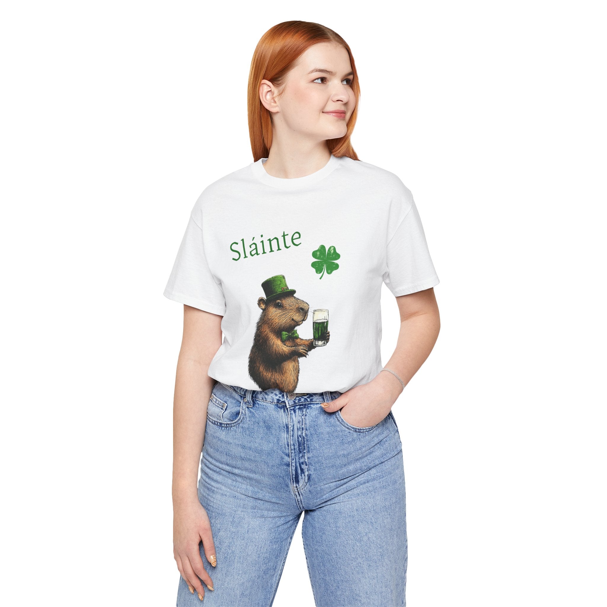 St Patrick's Day Luck Sláinte ToastTee -  Capybara Cheers Unisex Jersey Short Sleeve Shirt