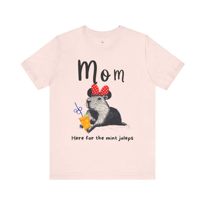 Mom Theme Park Here for the Mint Juleps Tee -  Capybara Drink Unisex Jersey Short Sleeve Shirt