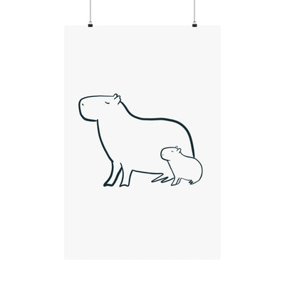 Minimalist Capybara Wall Art – Mama & Baby Line Drawing | Nursery & Family Print