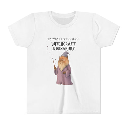 Whimsical Youth Tee - Capybara School of Witchcraft & Wizardry, Wizard School Gift |  Youth Professor Chillindore Unisex Tee