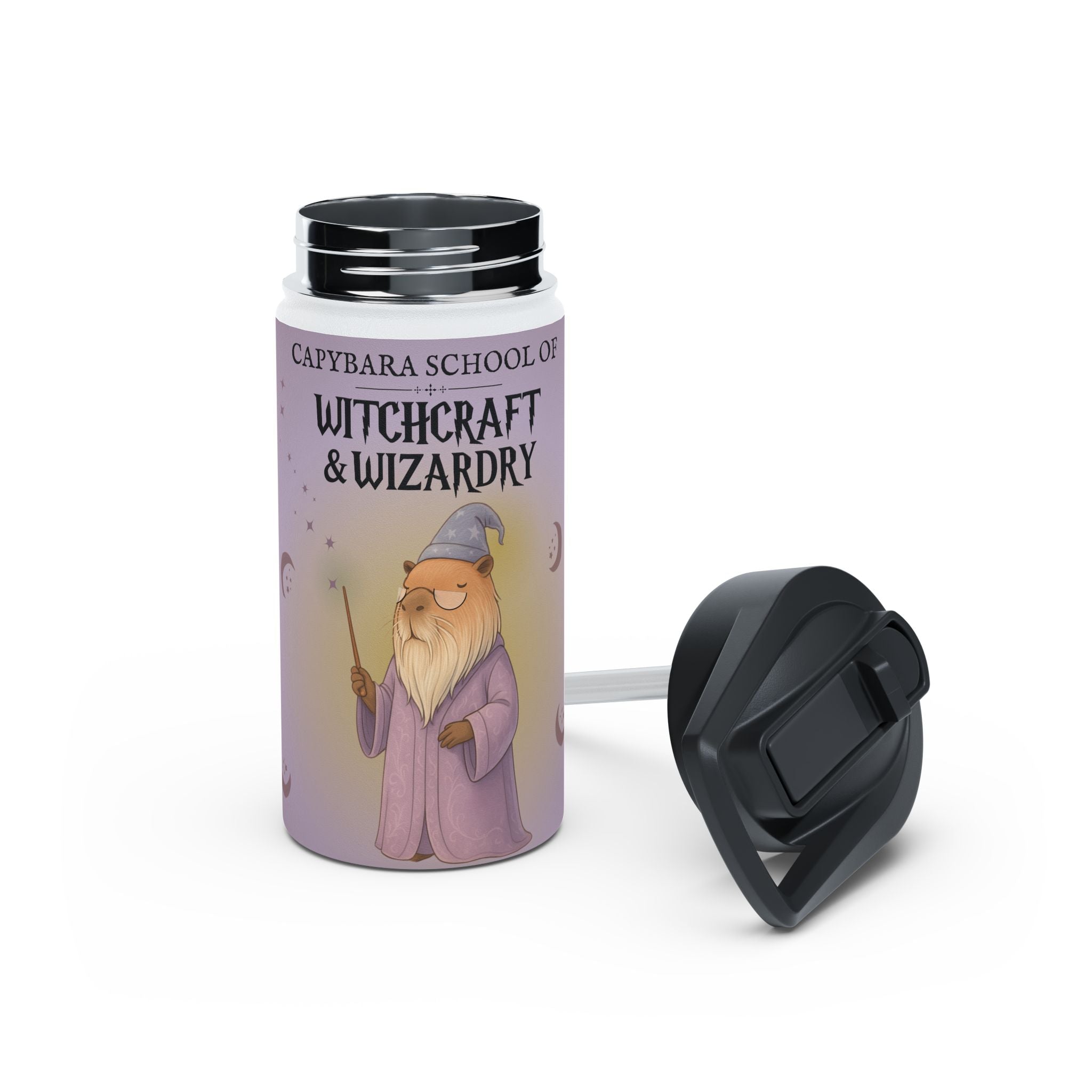 Wizard Magic Lover Kids Water Bottle – Professor Chillindore Capybara School of Witchcraft and Wizardry – 12oz Stainless Steel Bottle – Back to School or Birthday Gift - Matching Lunchbox