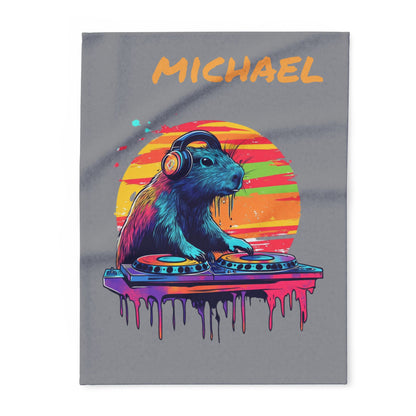 DJ Capybara Fleece Blanket | Music Lover Throw, Cozy Chill Vibes