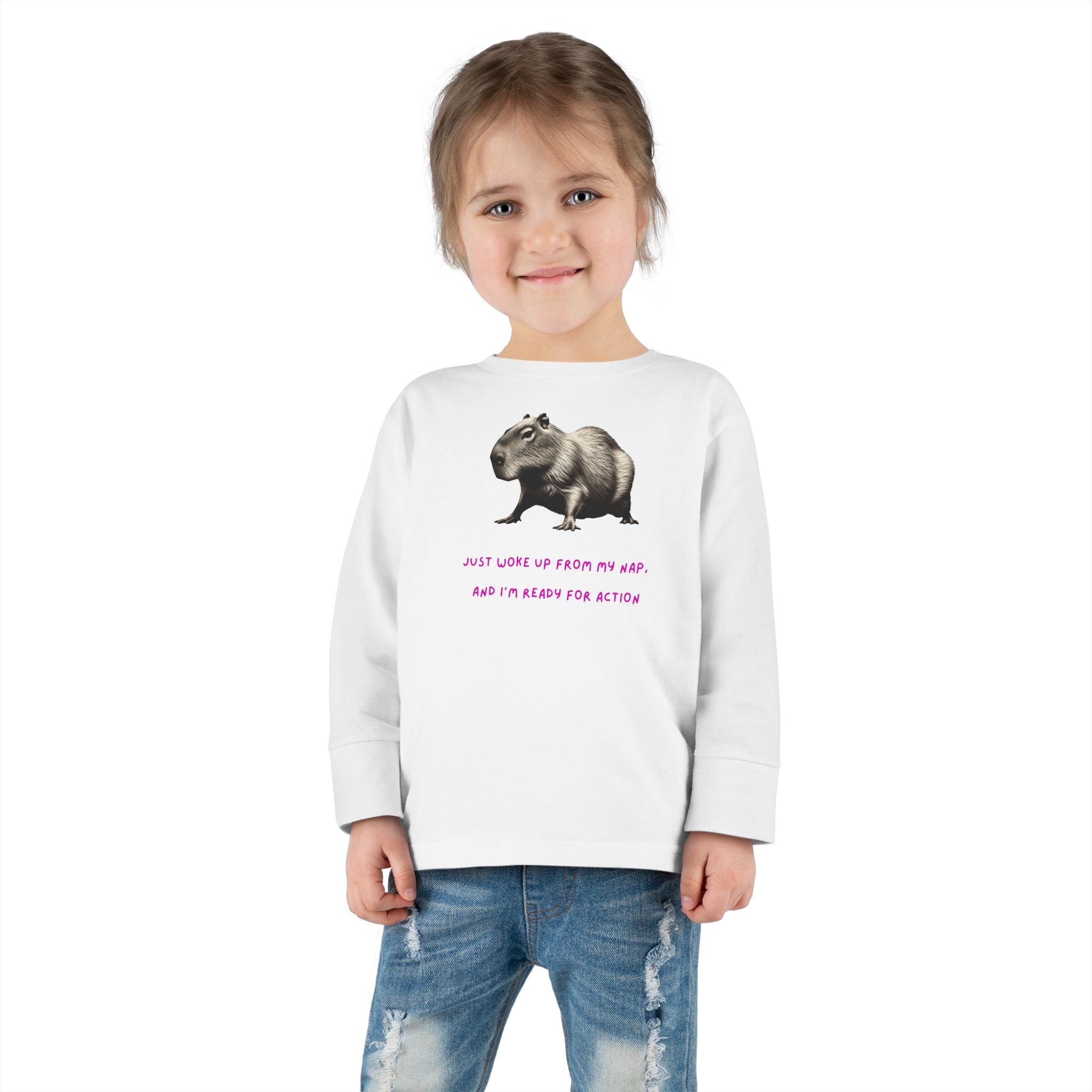 Capybara Ready for Action Toddler Long Sleeve Tee