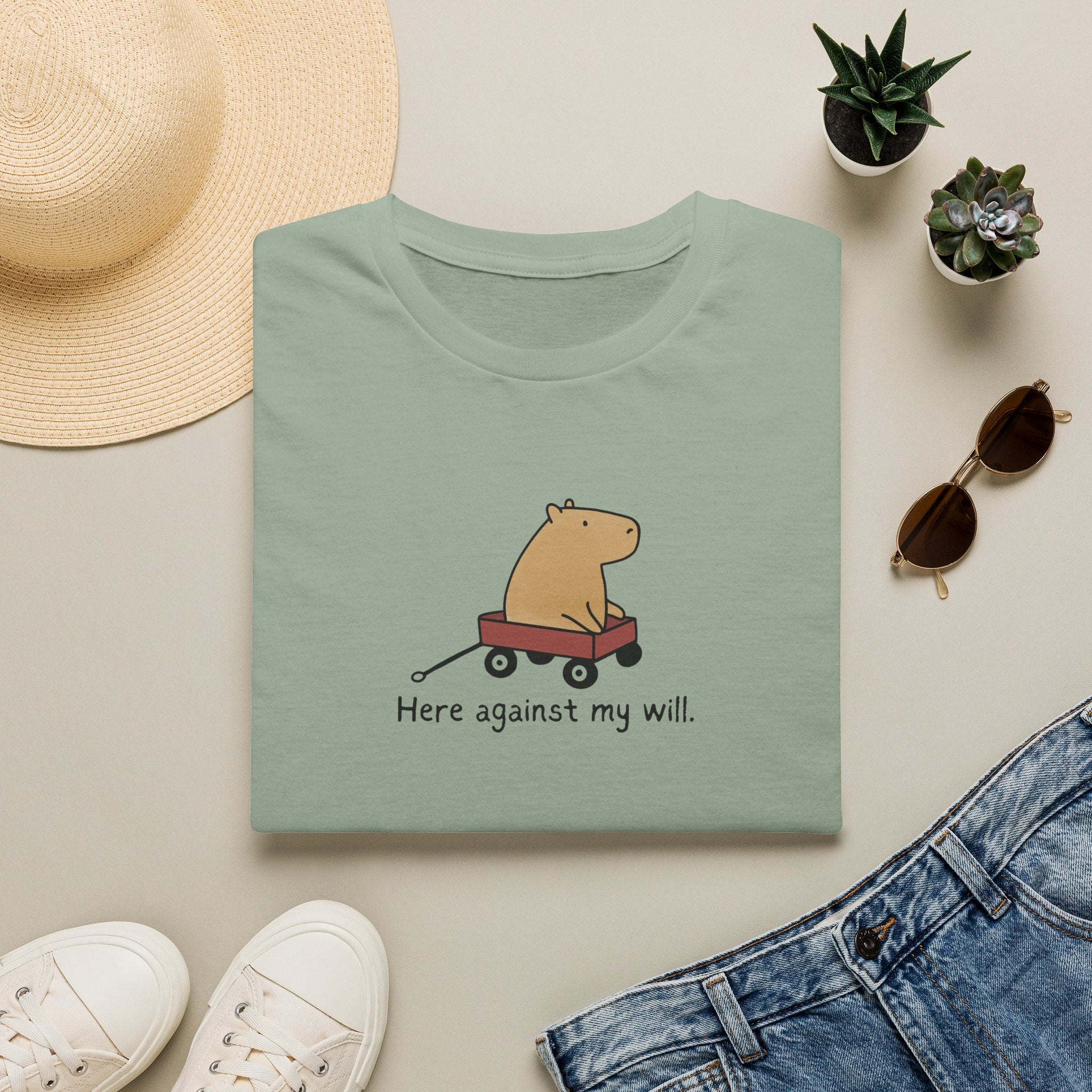 Here Against My Will Minimalist Capybara Softstyle Adult T-Shirt