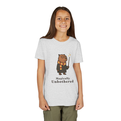 Magically Unbothered Kids Shirt | Chill Wizard Capybara Graphic Youth Tee