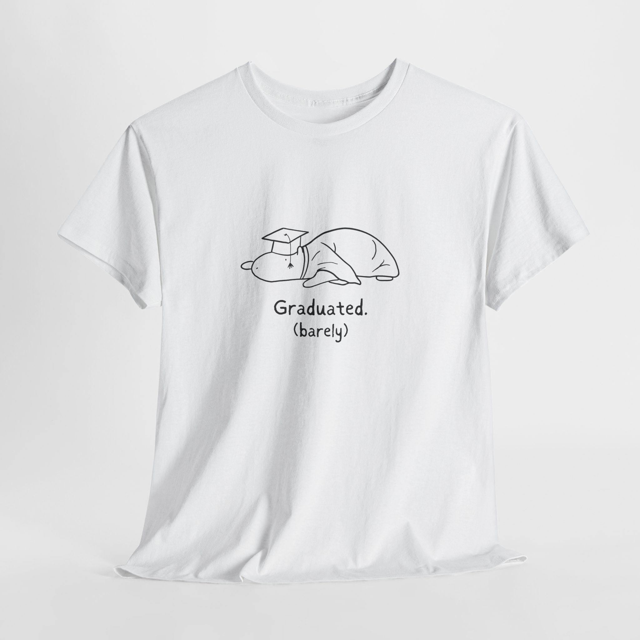 Funny Graduation Shirt – “Graduated (Barely)” Capybara Heavy Tee