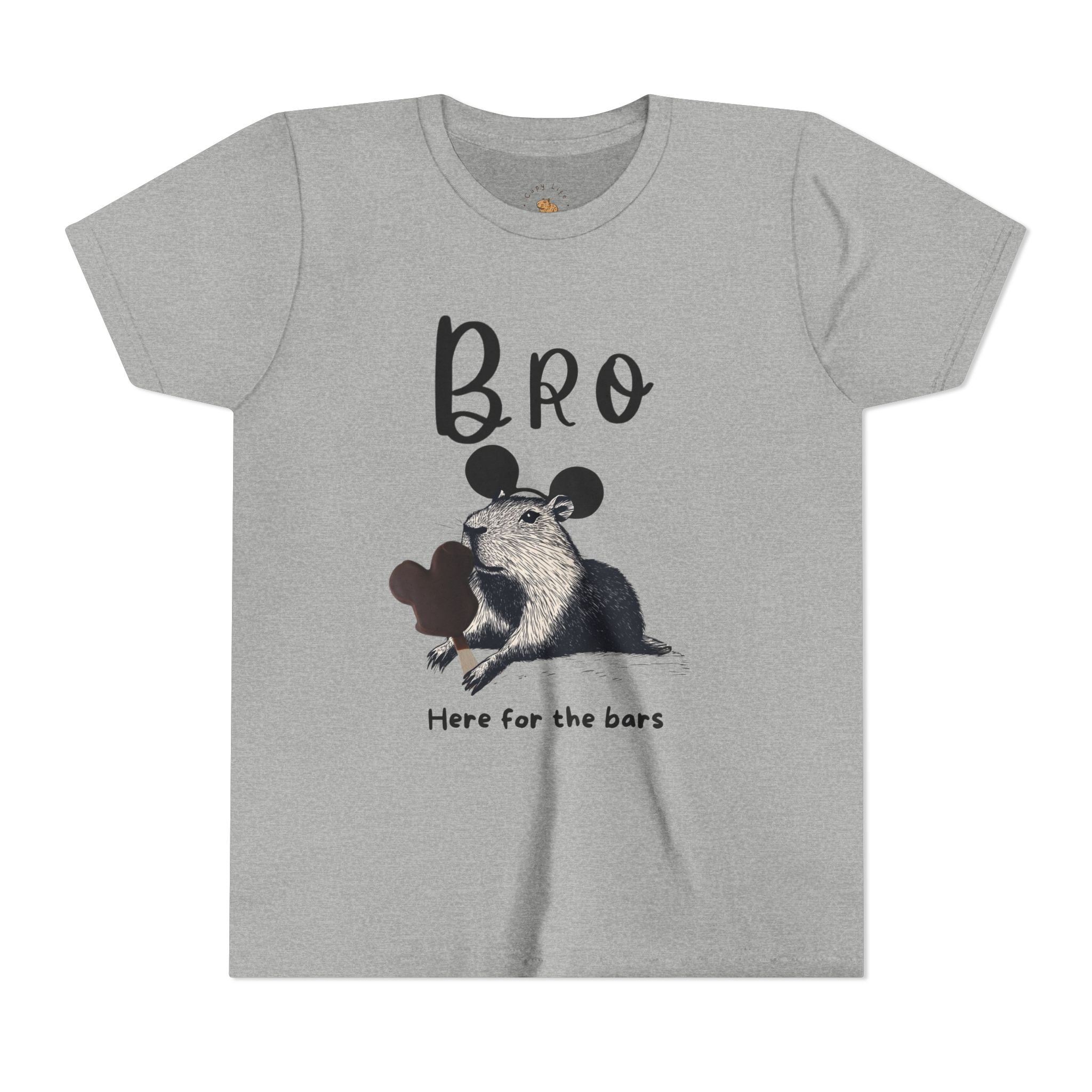 Bro Theme Park Here for the Bars Tee -  Capybara Youth Unisex Jersey Short Sleeve Shirt