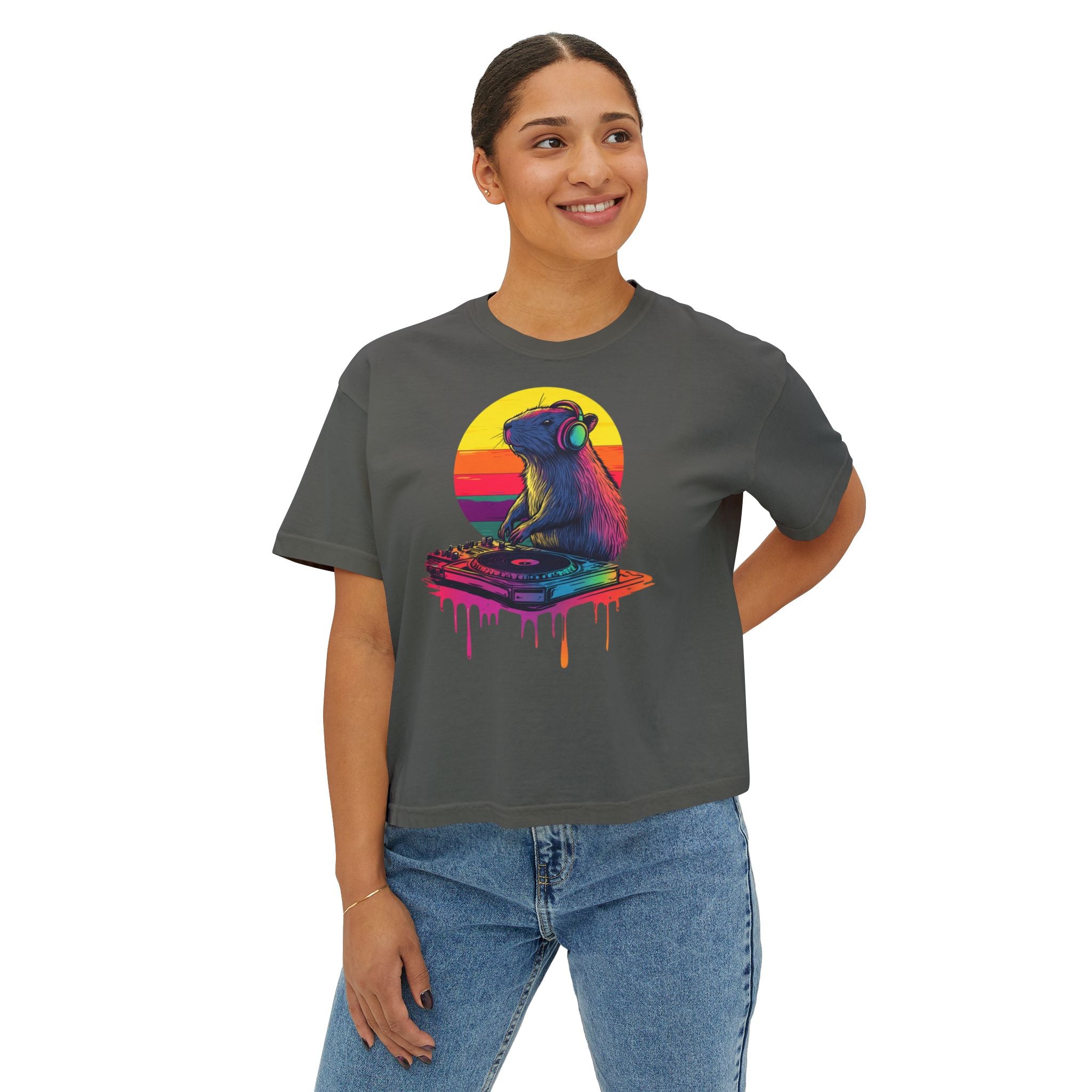 DJ Capybara Single Turntable - Women's Boxy Shirt