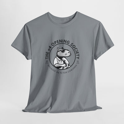 Gray unisex t-shirt with black and white illustration of a capybara and text "The 84 opening society