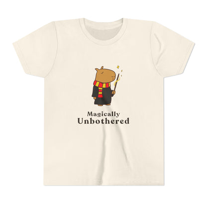 Magically Unbothered Kids Shirt | Chill Wizard Capybara Graphic Youth Tee