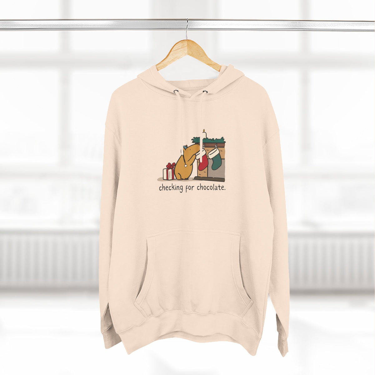 Checking for Chocolate Funny Christmas Capybara Fleece Hoodie