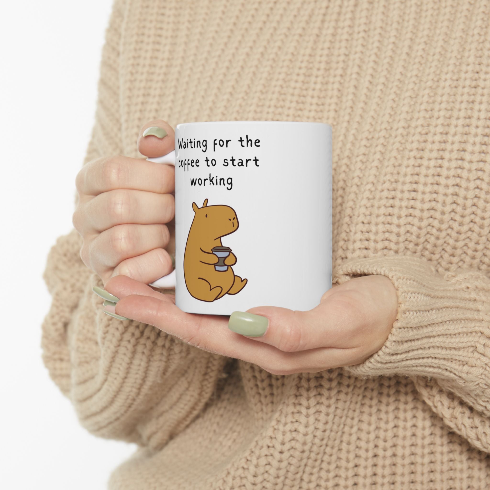 Funny Coffee Mug – Waiting for the Coffee to Start Working Capybara Mug