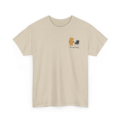 "I'm working"- Funny Grilling Capybara Left Logo Heavy Tee