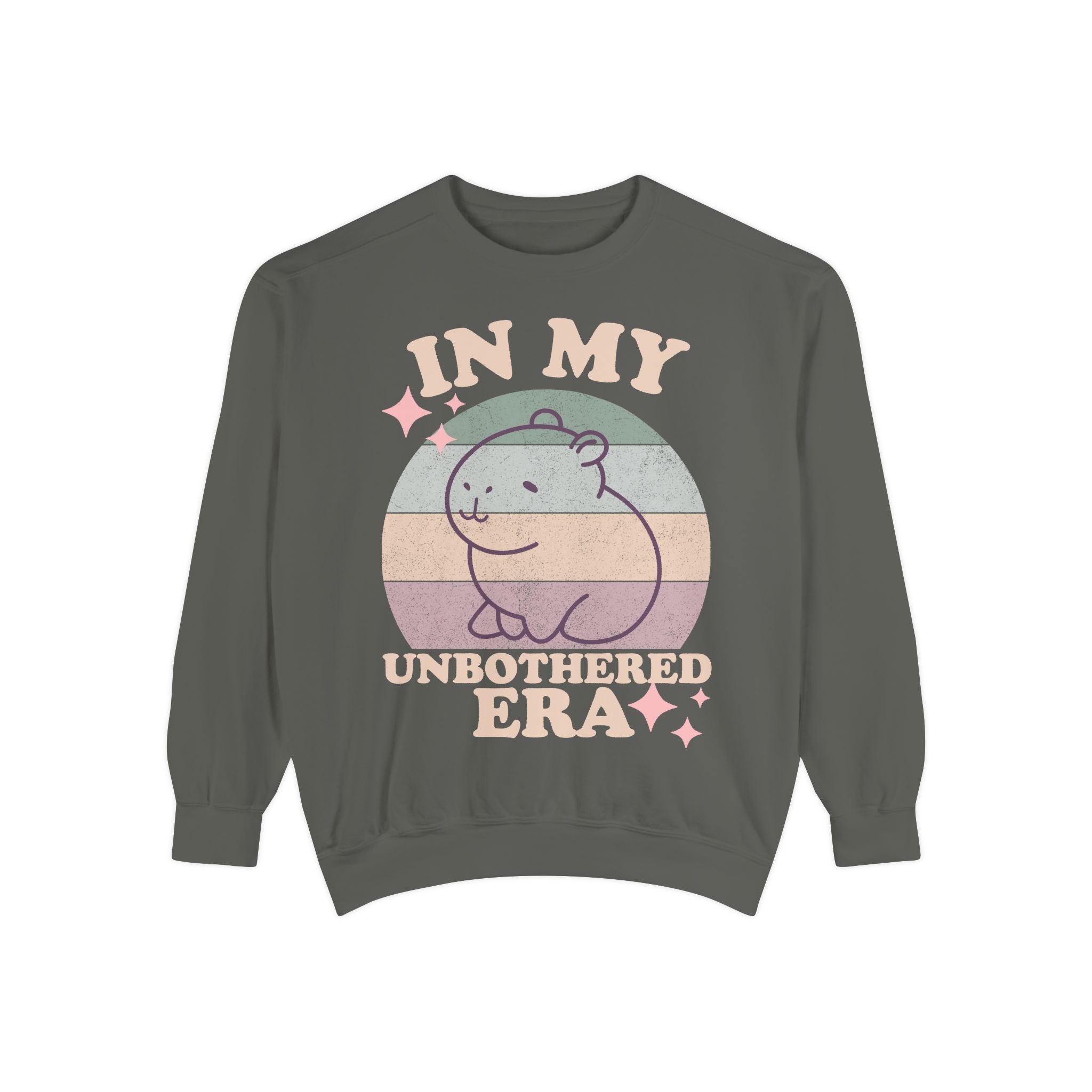 In My Unbothered Era Capybara Sweatshirt – Funny Chill Era Crewneck for Adults – Cozy Capy Life Retro Sun Design