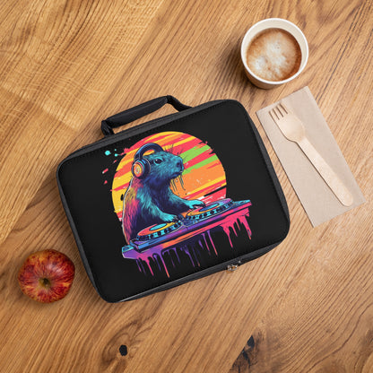 Personalized Kids Lunchbox – DJ Capybara Design – Custom Name Option – Vibrant Music-Themed Lunch Bag for Boys and Girls