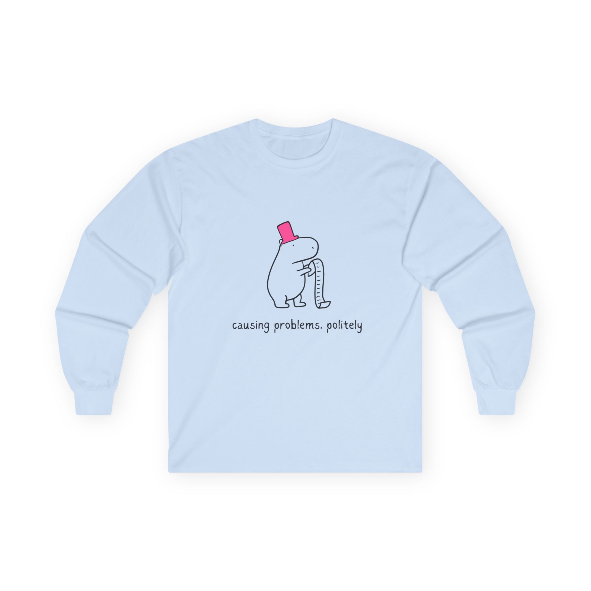 Funny Minimalist Long Sleeve Tee - Capybara Causing Problems Politely