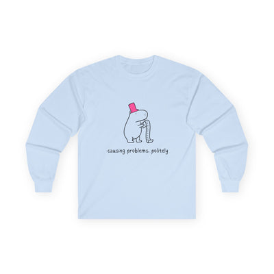 Funny Minimalist Long Sleeve Tee - Capybara Causing Problems Politely