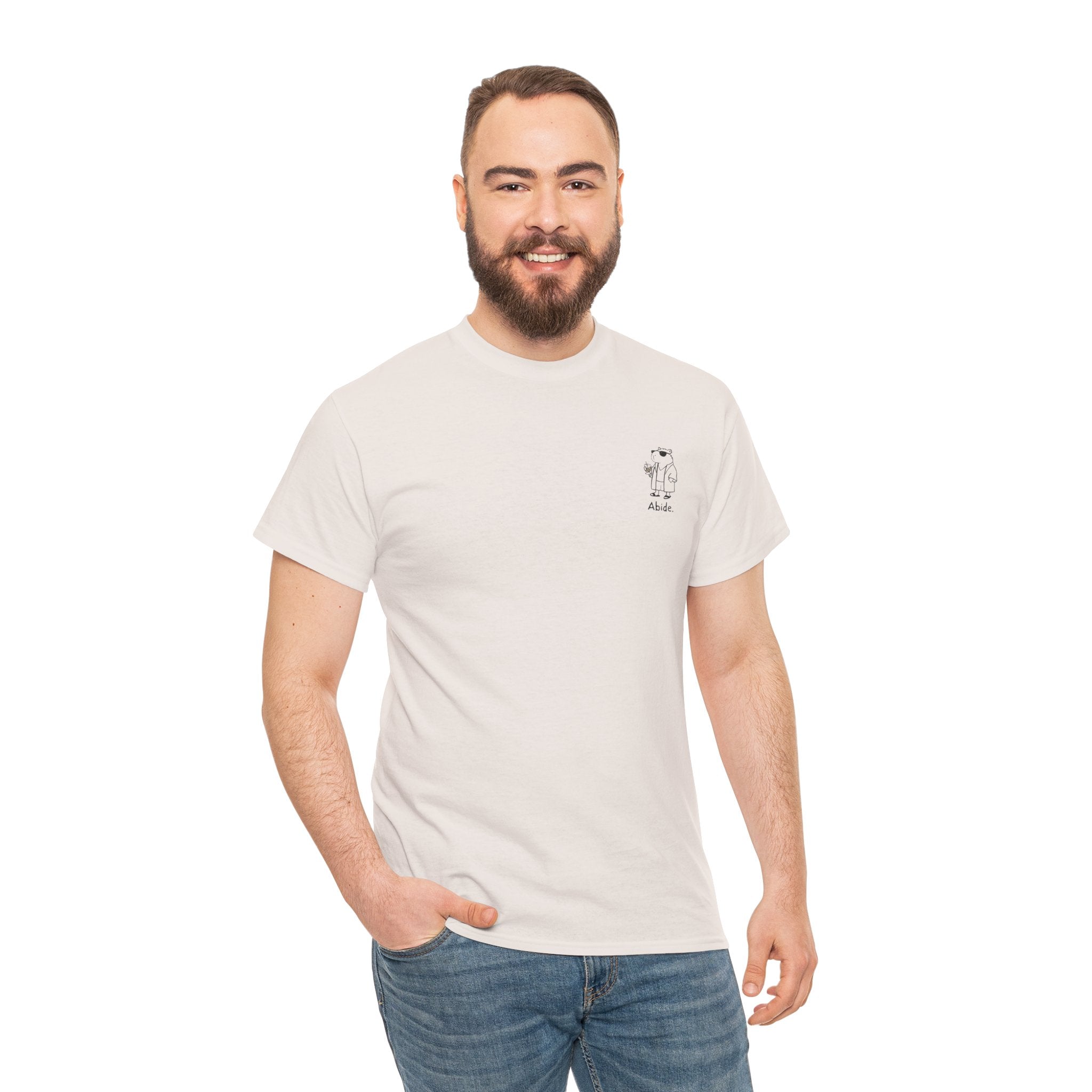 "Abide" Left Logo Capybara Dude Heavy Tee