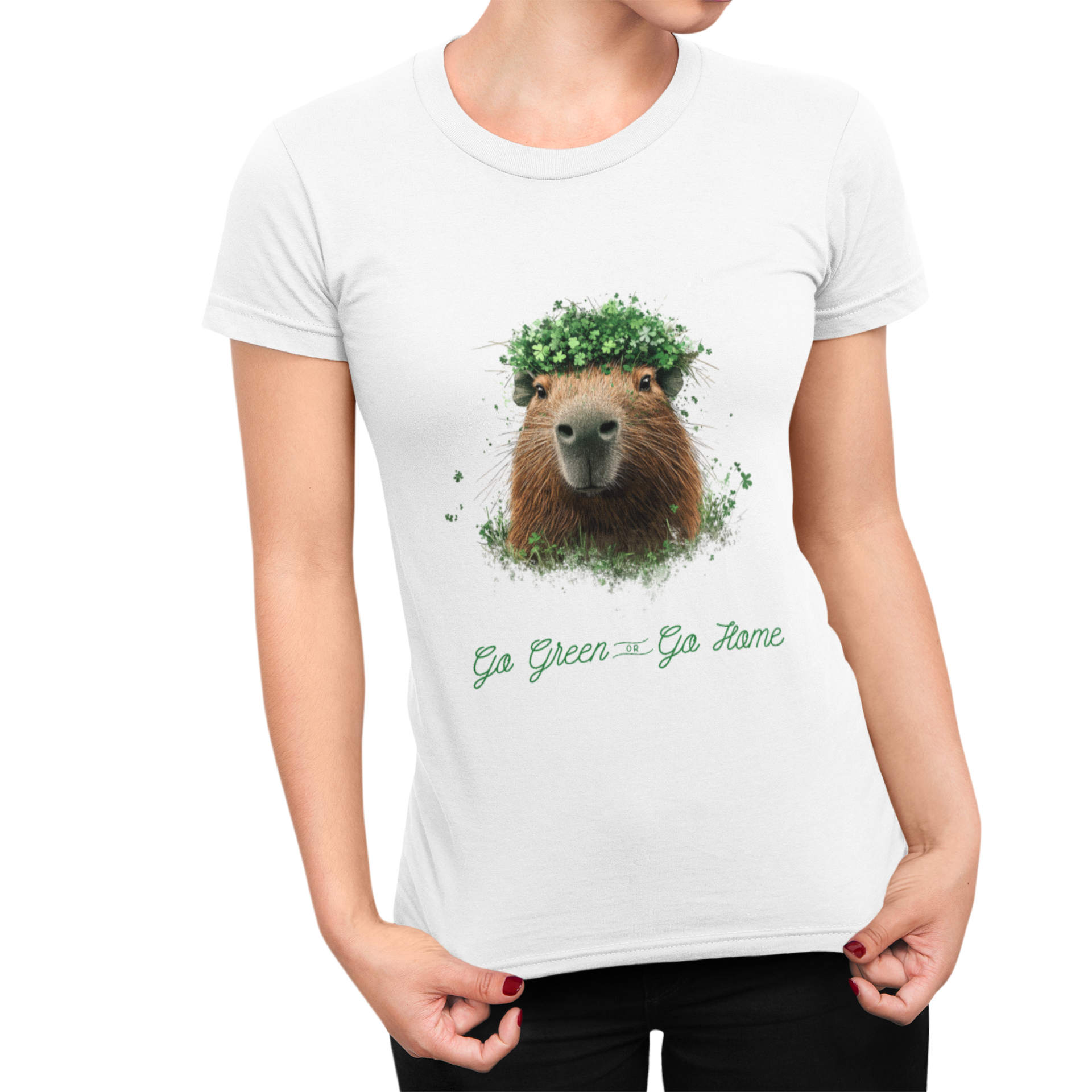 St Patrick's Day Go Green or Go Home Tee - St Patrick's Day Feeling Lucky Tee - Green Clover Capybara Unisex Jersey Short Sleeve Shirt