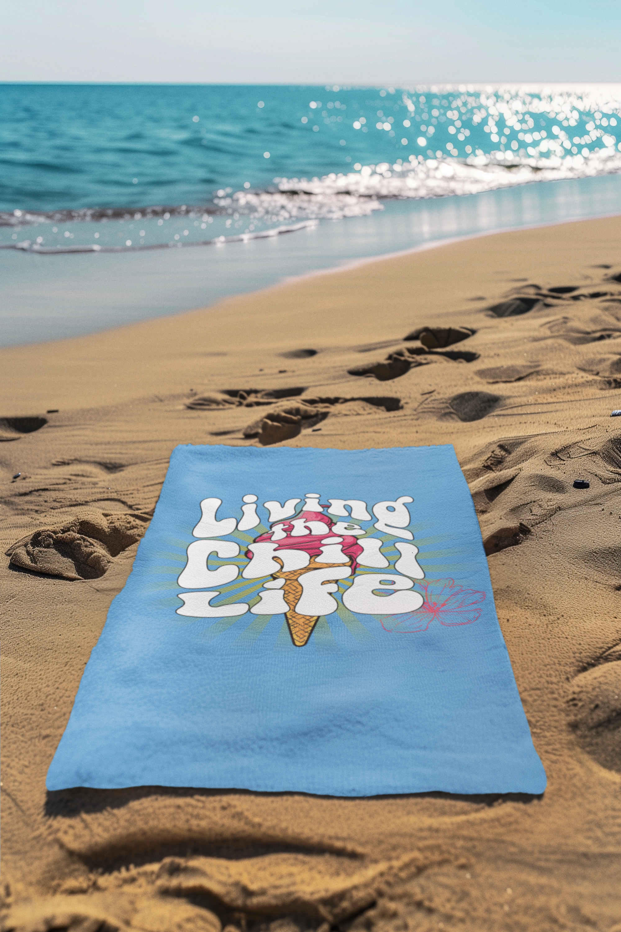 Ice Cream Living the Chill Life Oversized Beach Towel