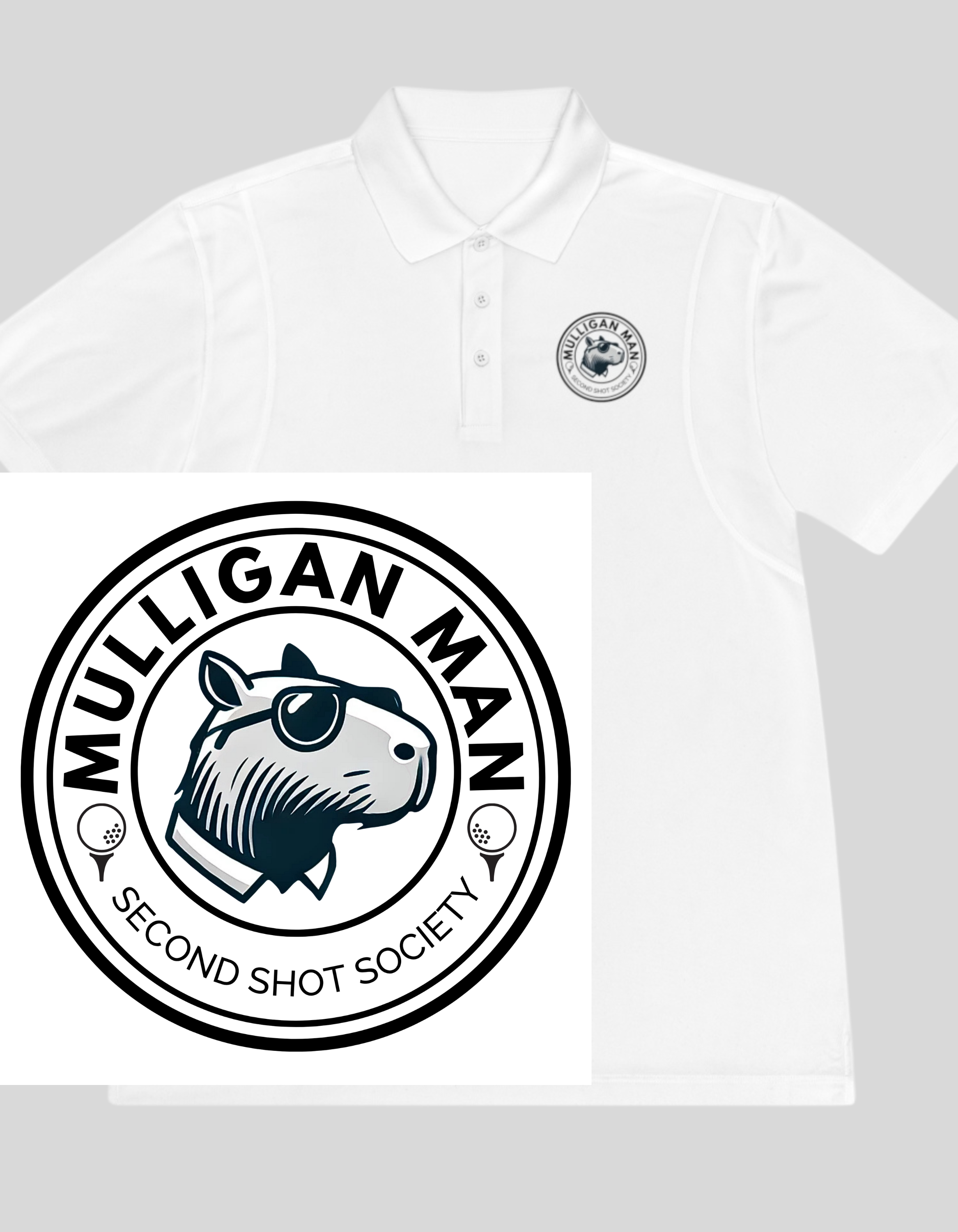 Funny Golf Polo Shirt – Mulligan Man – Second Shot Society Logo, Golf, Summer Outings, Father's Day Gift