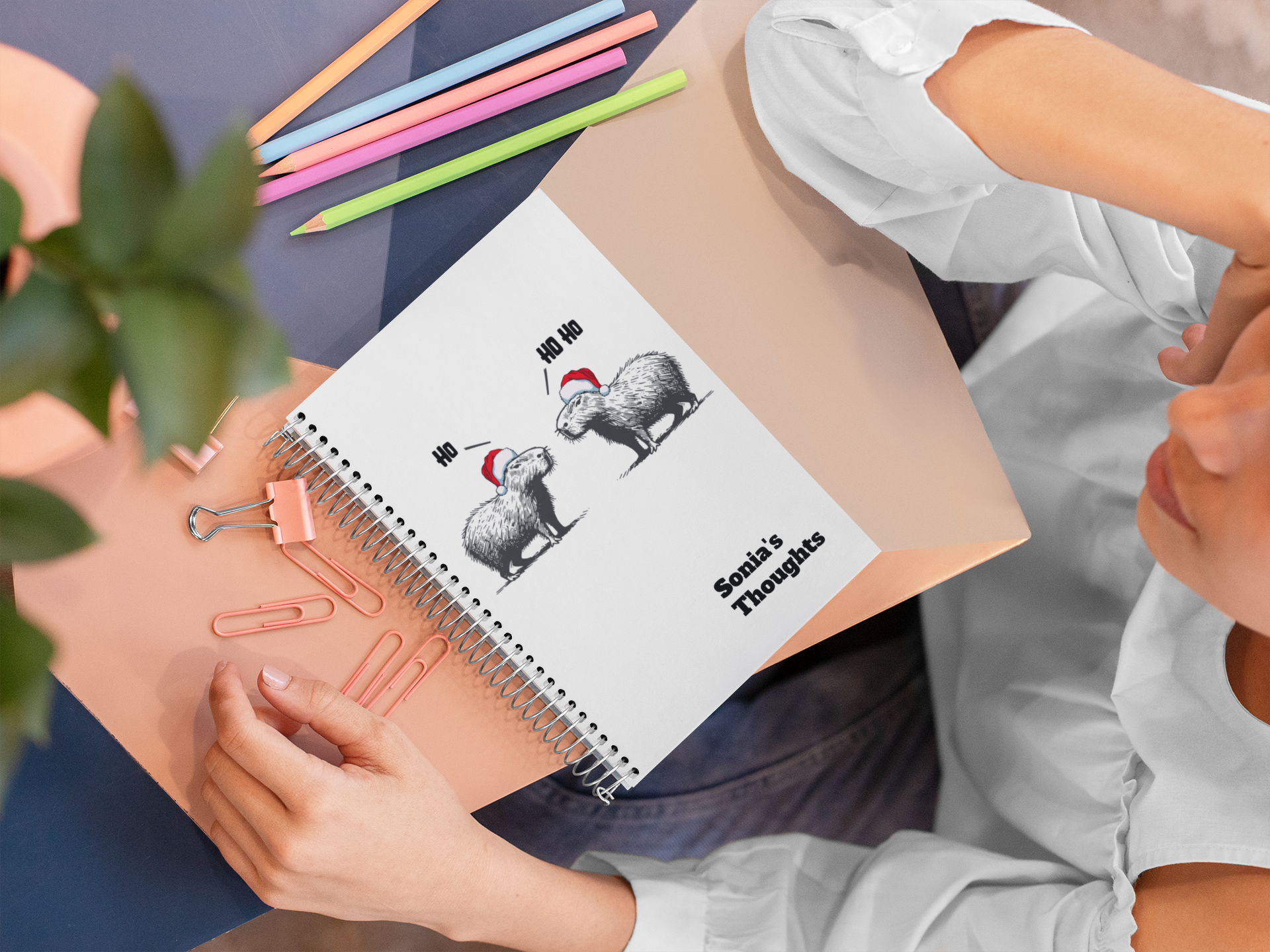 Personalized Capybara Christmas Notebook | Funny Holiday Journal | Cozy Winter Gift for Teachers, Students & Writers | Capy Life Stationery