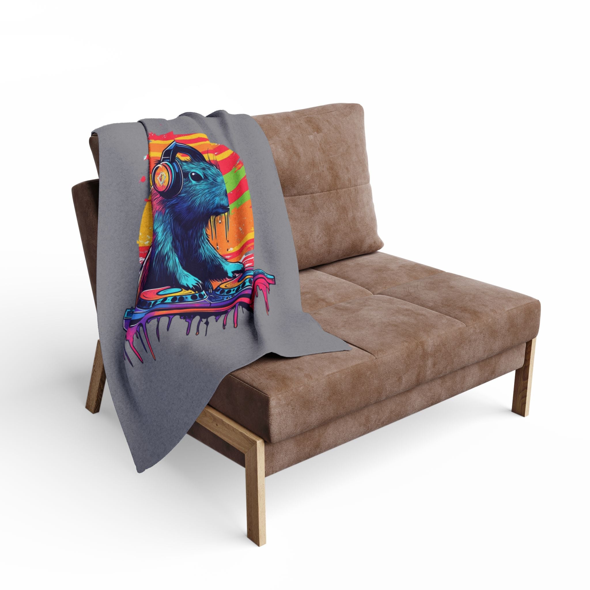 DJ Capybara Fleece Blanket | Music Lover Throw, Cozy Chill Vibes