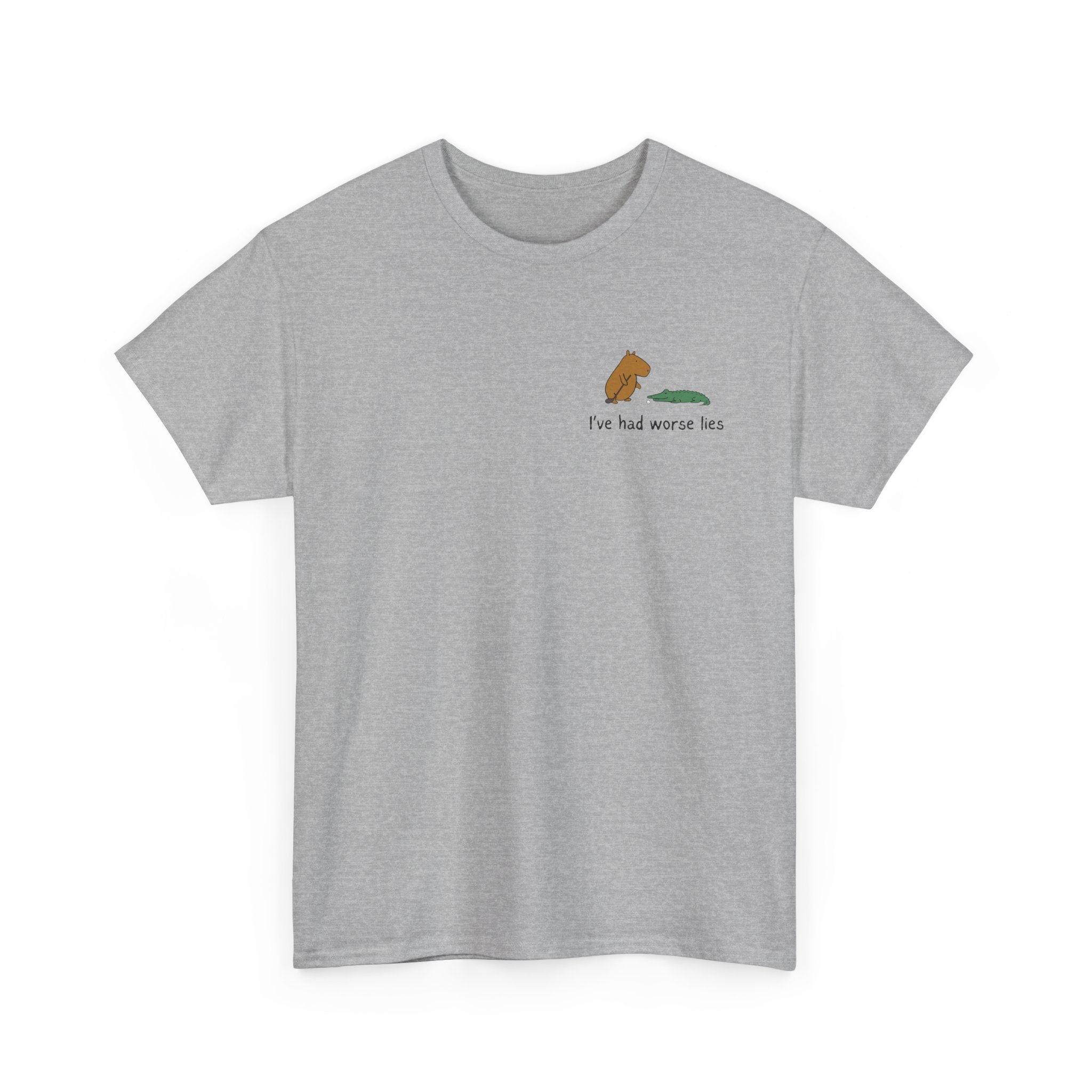"I've had worse lies" - Funny Golf Capybara Left Logo Heavy Tee