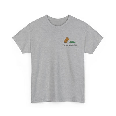 "I've had worse lies" - Funny Golf Capybara Left Logo Heavy Tee