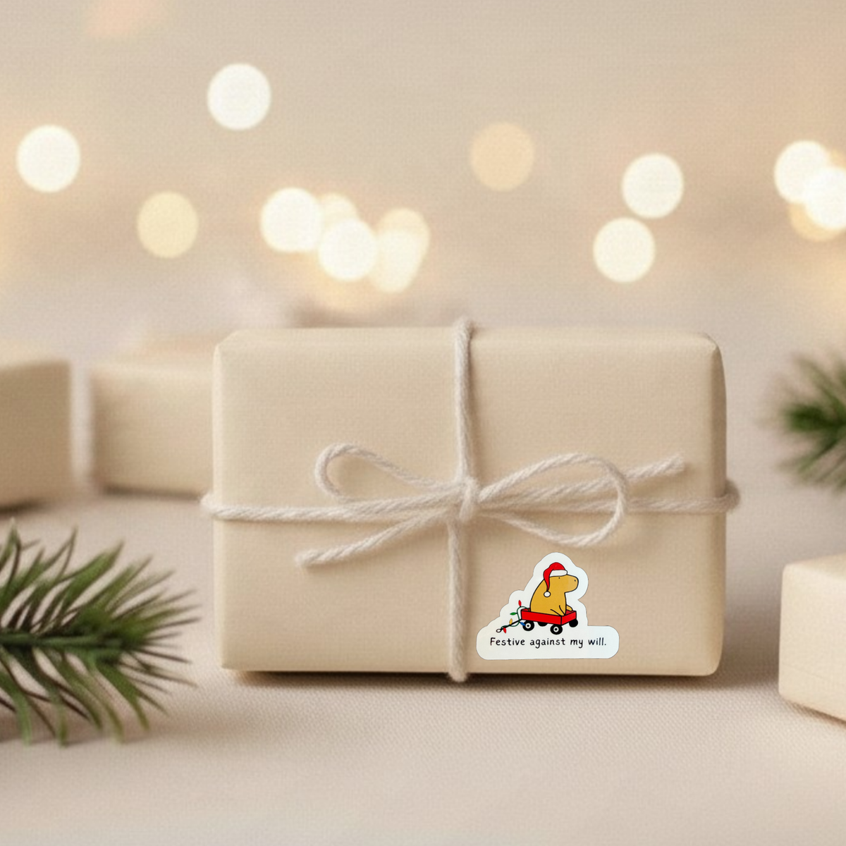 Festive Against My Will – Die Cut Capybara Sticker