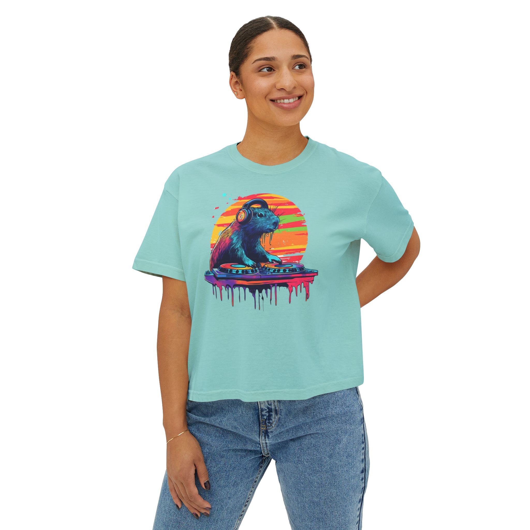 DJ Capybara Double Turntable - Women's Boxy Shirt