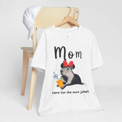 Mom Theme Park Here for the Mint Juleps Tee -  Capybara Drink Unisex Jersey Short Sleeve Shirt