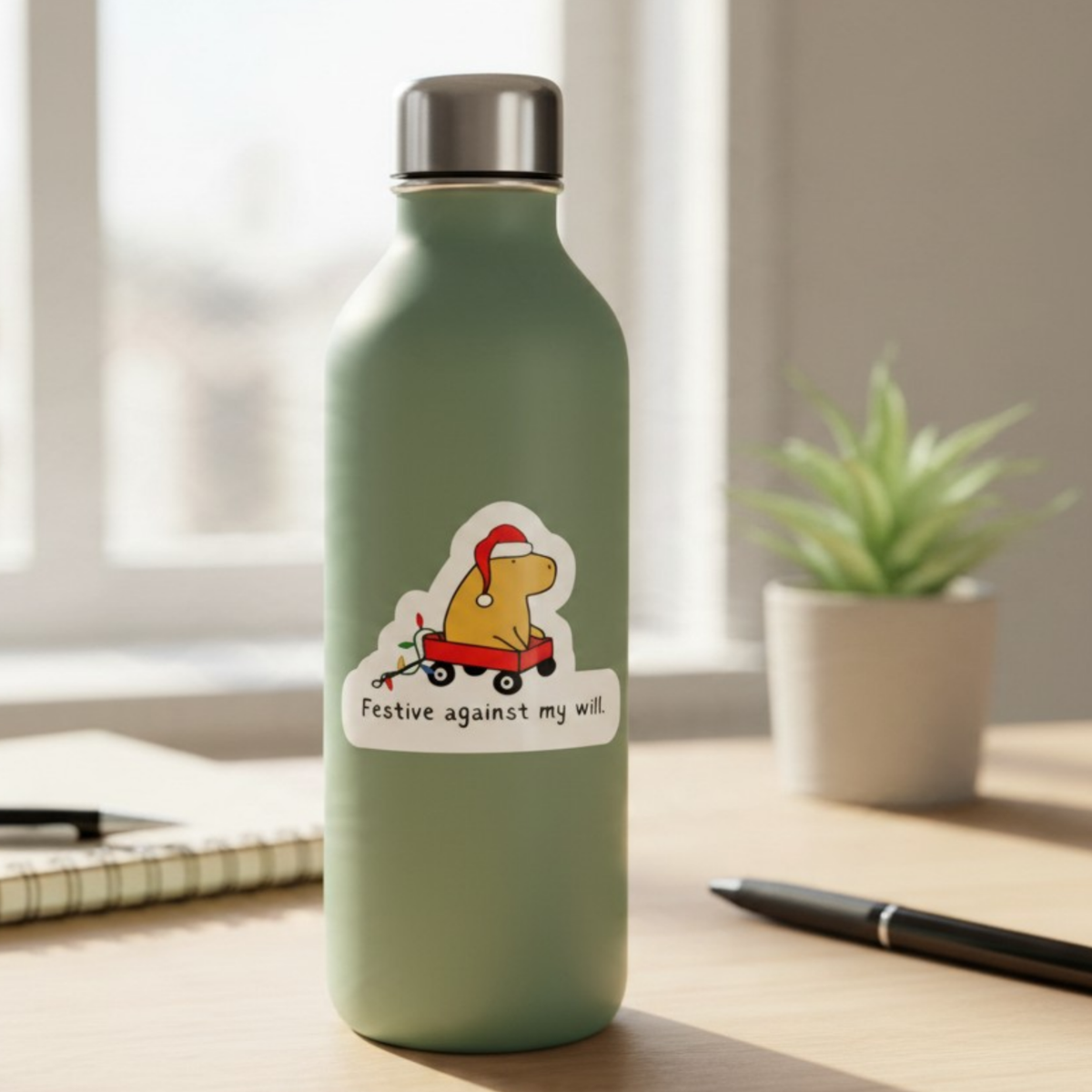Festive Against My Will – Die Cut Capybara Sticker