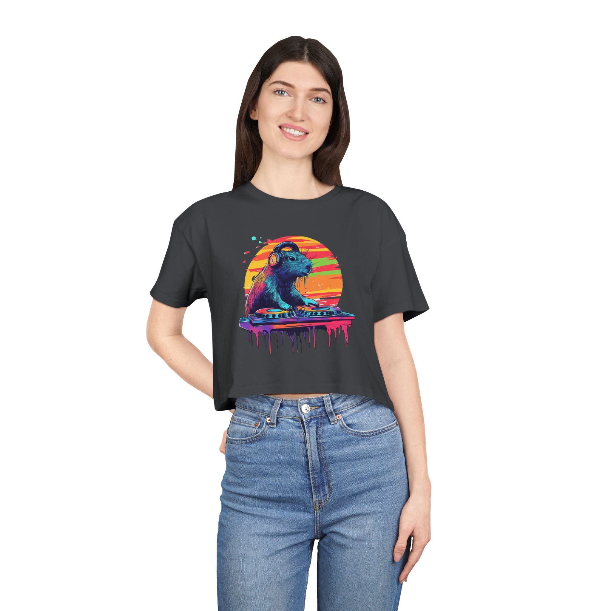 DJ Capybara Double Turntable - Women's Crop Tee