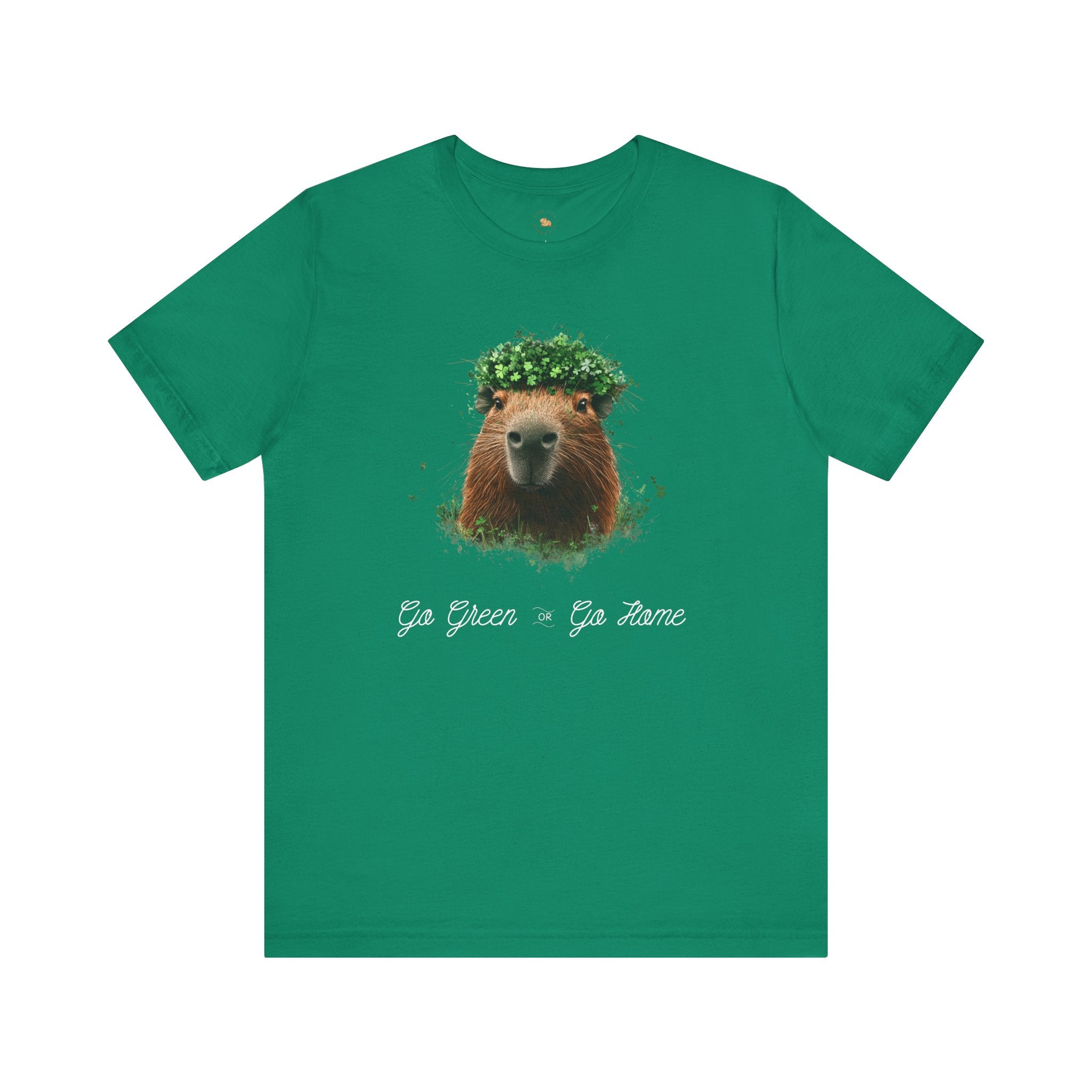 St Patrick's Day Go Green or Go Home Tee - St Patrick's Day Feeling Lucky Tee - Green Clover Capybara Unisex Jersey Short Sleeve Shirt