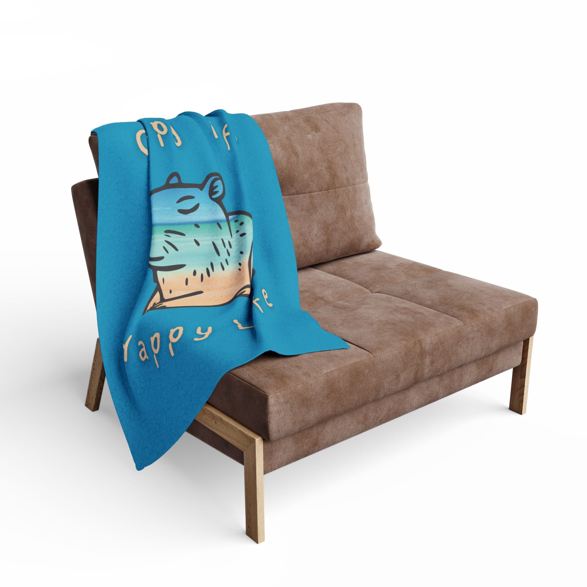 Capybara Beach Scene Blanket – “Capy Life Happy Life” Relaxing Sunset Animal Design