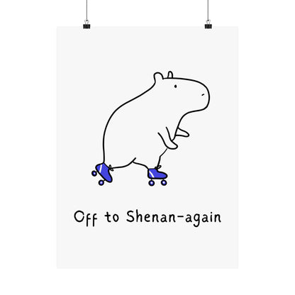 Funny Capybara Wall Art Print – “Off to Shenan-again” Minimalist Humor Poster