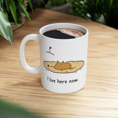 "I live here now" Capybara Bunker Golf Humor Coffee Mug