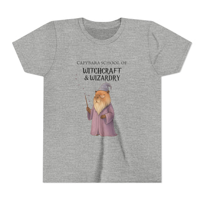 Whimsical Youth Tee - Capybara School of Witchcraft & Wizardry, Wizard School Gift |  Youth Professor Chillindore Unisex Tee