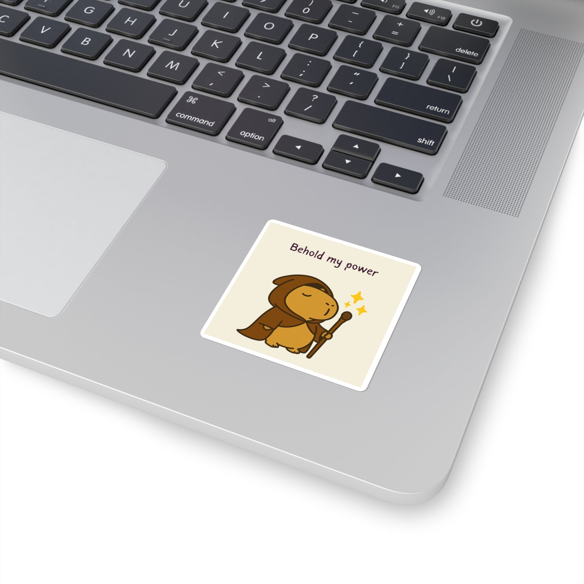 Behold My Power Sticker – Magical Capybara Glossy Vinyl Sticker with Cloak & Scepter