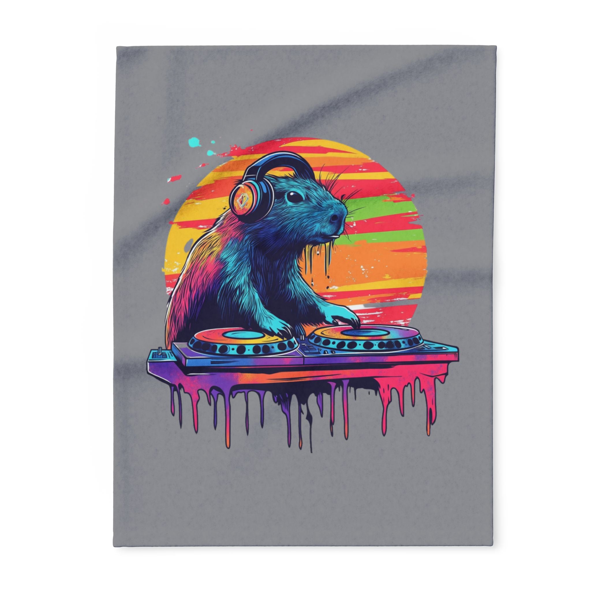DJ Capybara Fleece Blanket | Music Lover Throw, Cozy Chill Vibes